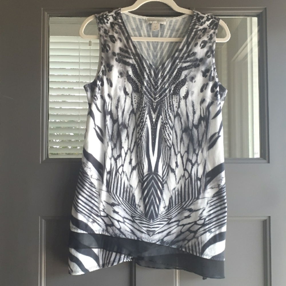 Christopher & Banks Black and White Rhinestone V-Neck Sleeveless Top Tank Top